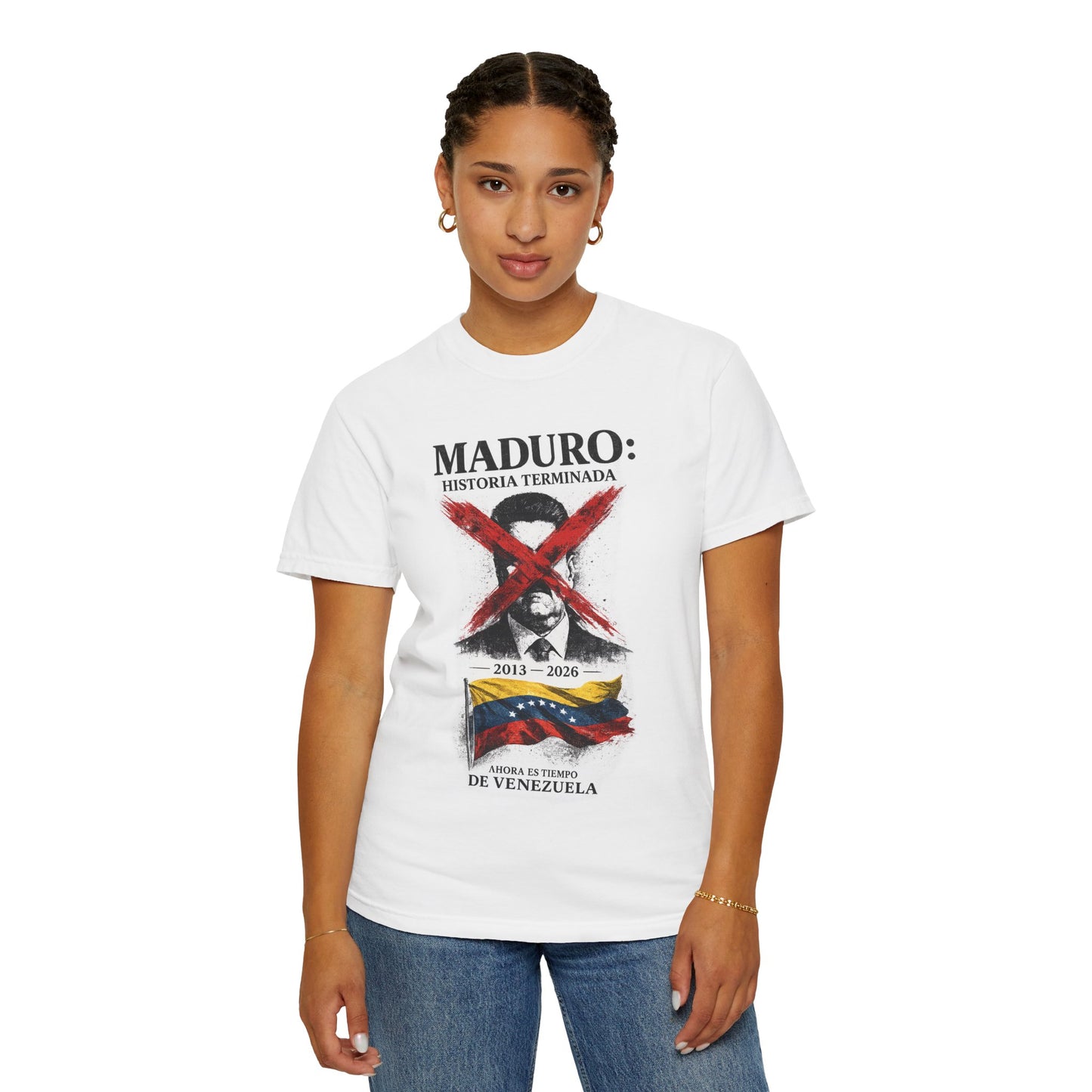 Political Protest T-Shirt — "Maduro: Historia Terminada" Venezuela Flag Design